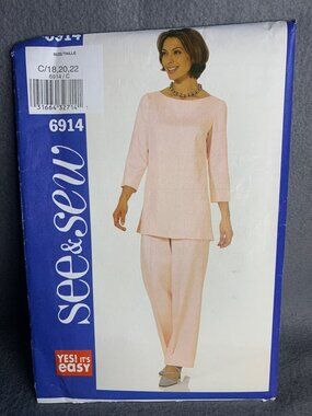 Butterick Misses Top Pants Sewing Pattern Size 18 20 22 6914 - uncut